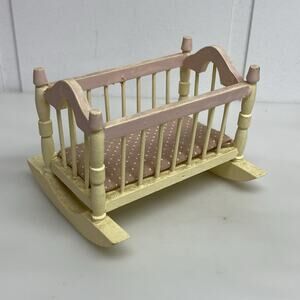 Vintage Concord Dollhouse Cradle Rocking Crib Furniture Pink & Cream